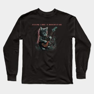 Feline like a rockstar - Cat playing guitar Long Sleeve T-Shirt